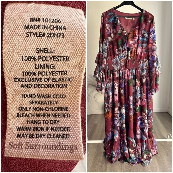 Soft Surroundings Fiore Rosa Maxi Dress Ruffles Tassels Floral Large - Picture 4 of 4